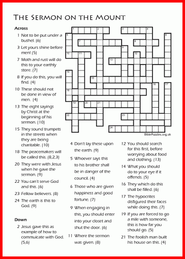Bible Crossword Puzzle The Sermon On The Mount BiblePuzzles