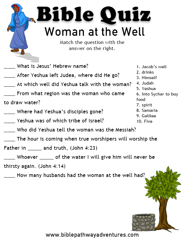 Bible Quiz For Kids Woman At The Well hebrewlessonsforkids Bible 