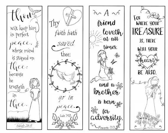Bible Verse Bookmarks On Peace And Love B W Color Your Own Etsy