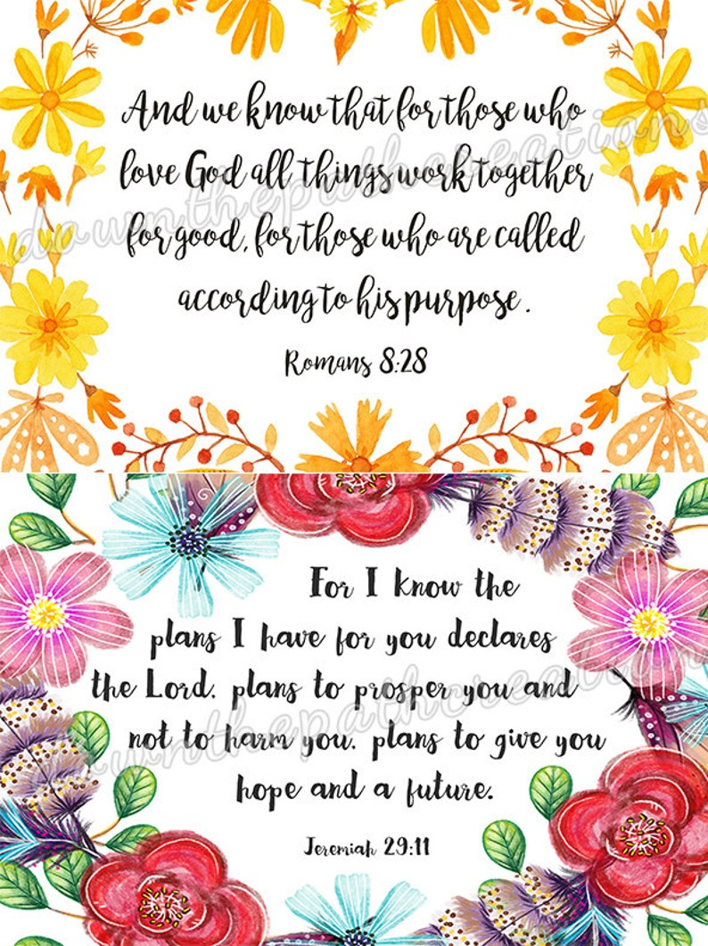 Bible Verse Cards Set Of 5 Printable Instant Download 4x6 Etsy