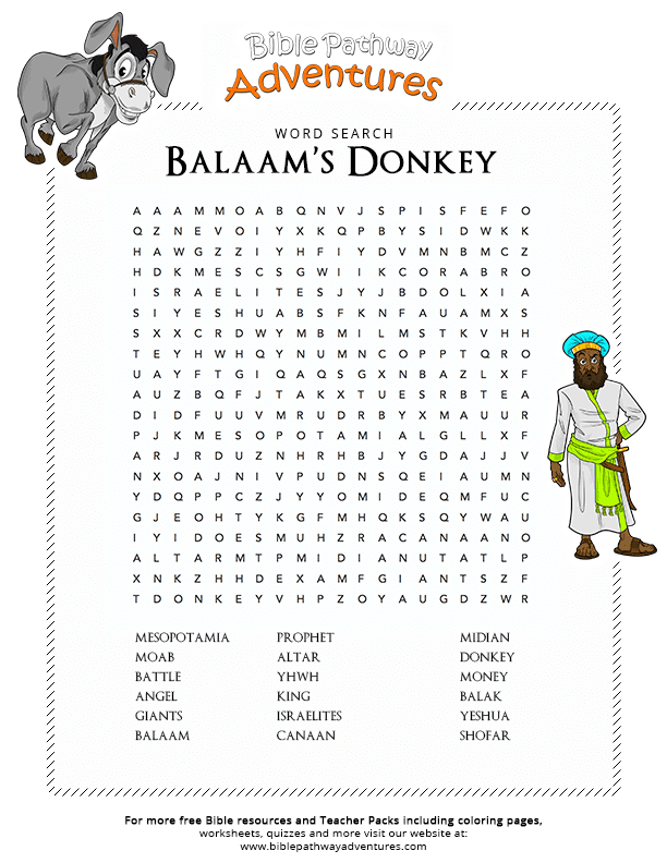 Bible Word Search Balaam 39 s Donkey Free Download