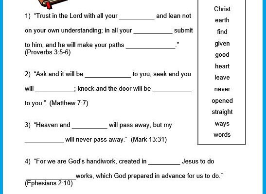 Bible Worksheets For Kids Feature Fill in The Blank Scriptures That Are