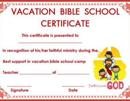 Certificate Template For VBS Certificate Templates Bible School 
