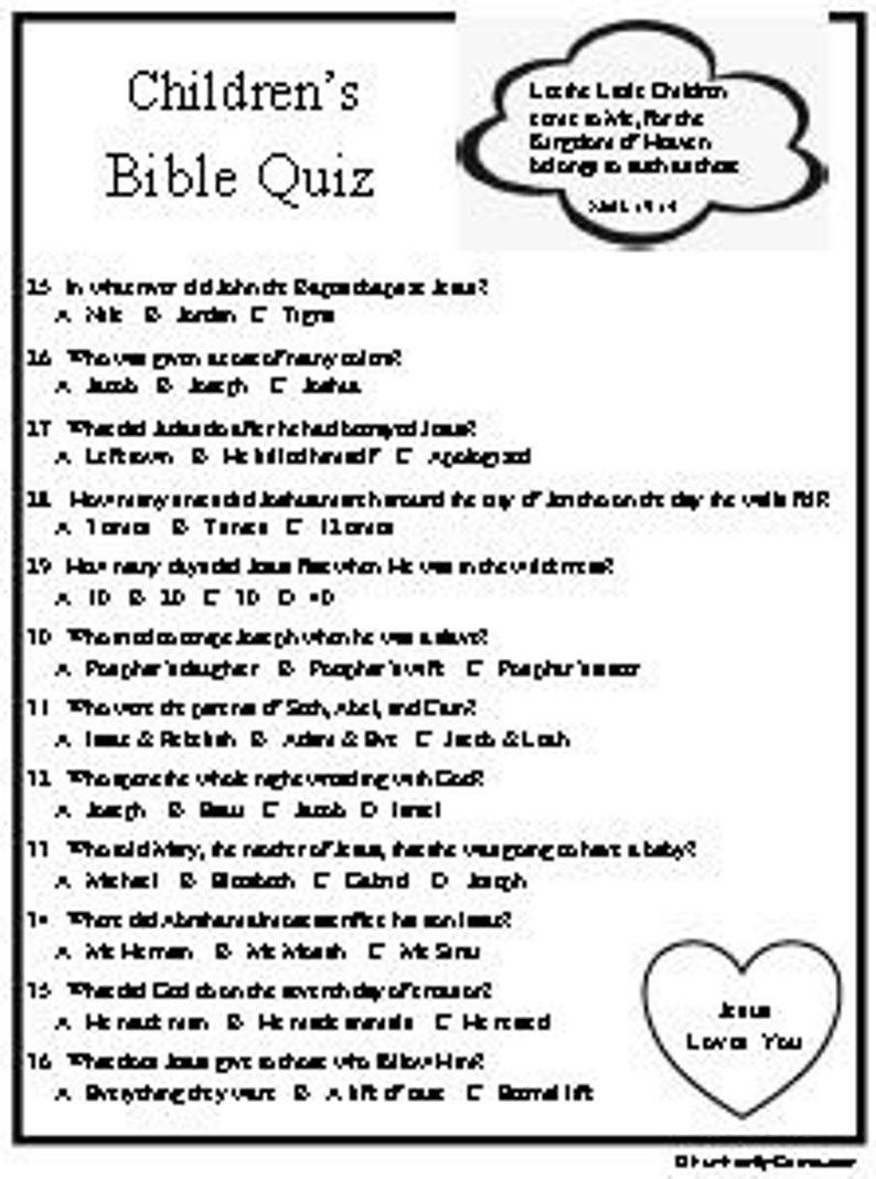Children 39 s Bible Quiz Is A Multiple Choice Quiz With Etsy