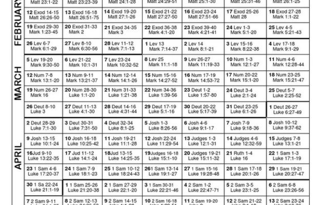 Chronological Bible In One Year Calendar Year Bible Reading Plan