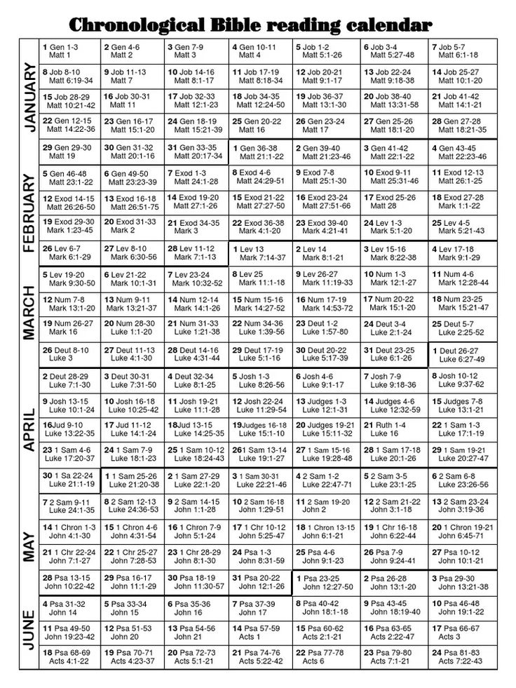 Chronological Bible In One Year Calendar Year Bible Reading Plan 