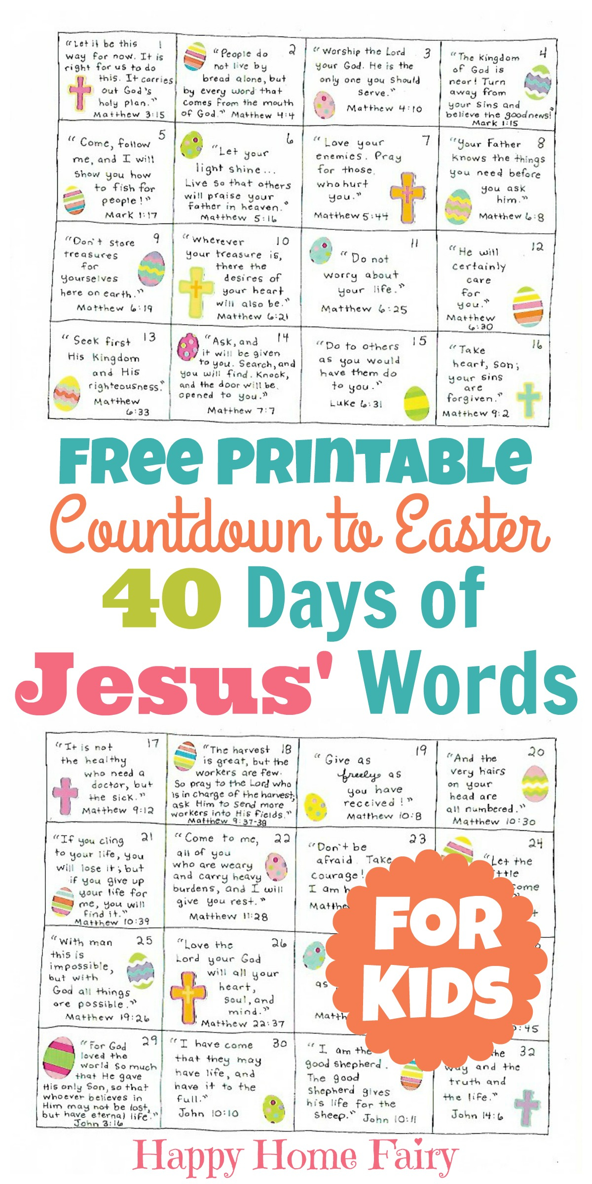 Countdown To Easter 40 Days Of Jesus 39 Words For Kids FREE Printable 