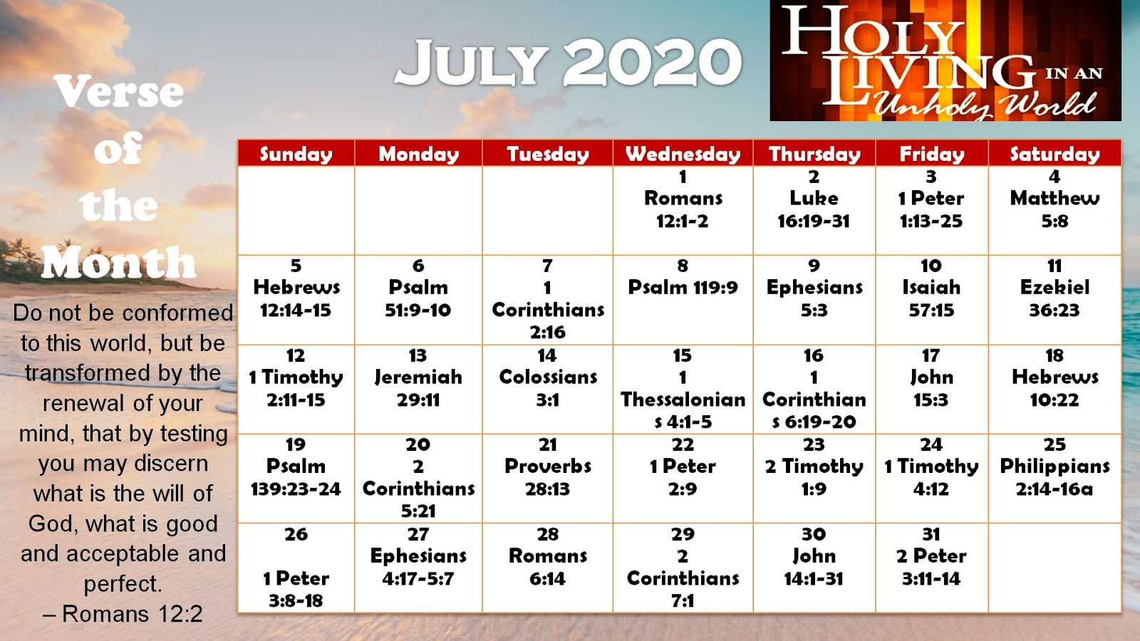 Daily Verses Calendar JULY 2020 Printable Version