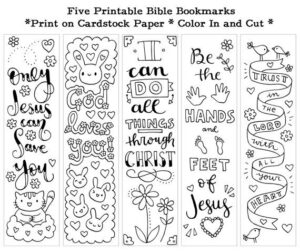 Five Instant Printable Color In Cute Bible Bookmarks UNLIMITED USE