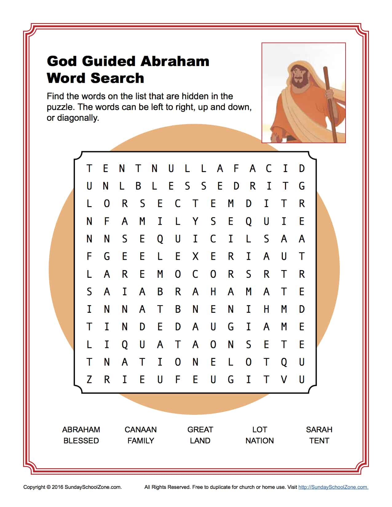God Guided Abraham Word Search Children 39 s Bible Activities Sunday 