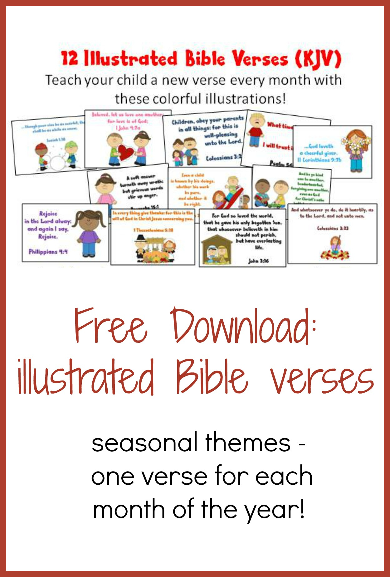 Illustrated Bible Verses For Kids KJV Christian Homeschool Family