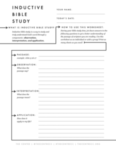 Inductive Bible Study Sheet The Binder Project Bible Study