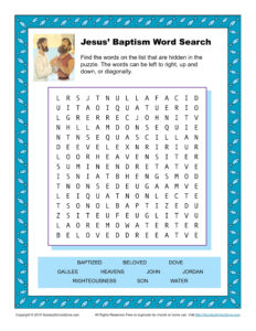 Jesus 39 Baptism Word Search Activity Children 39 s Bible Activities