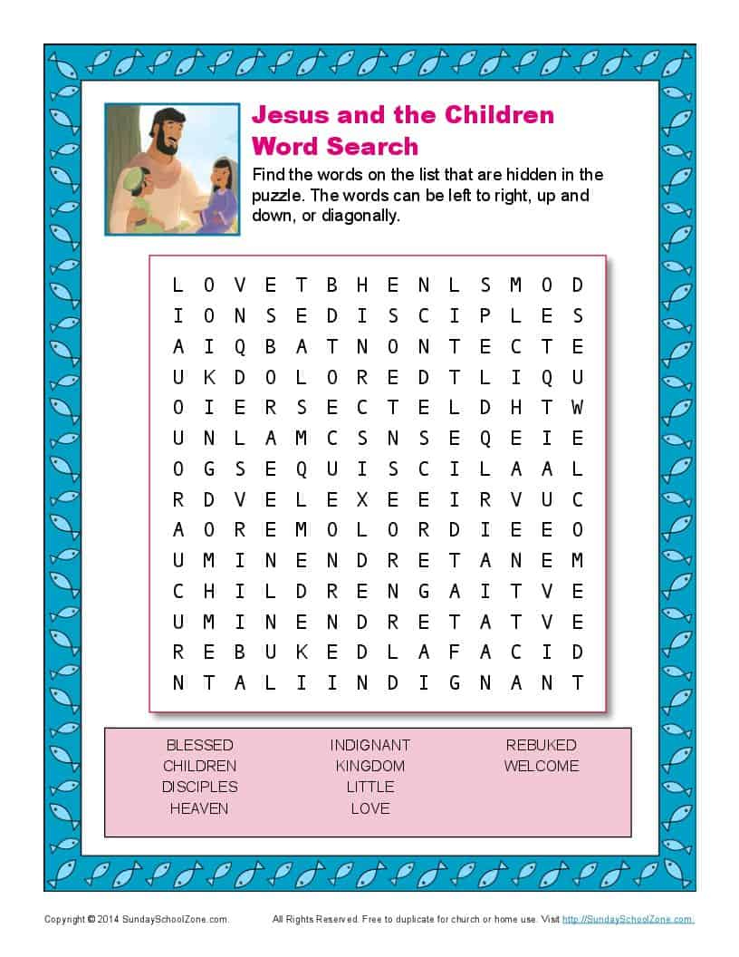 Jesus And The Children Word Search Bible Word Puzzles For Kids