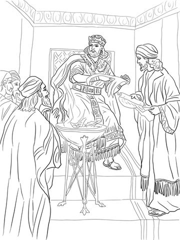 King Jehoiakim Burns Jeremiah 39 s Scroll Coloring Page Free Printable 