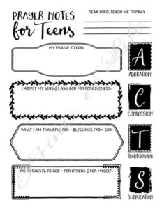 Prayer Notes For Teens PDF Printable Instant Download ACTS Boys