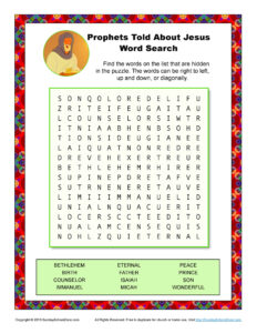 Prophets Told About Jesus Word Search Bible Activities For Children