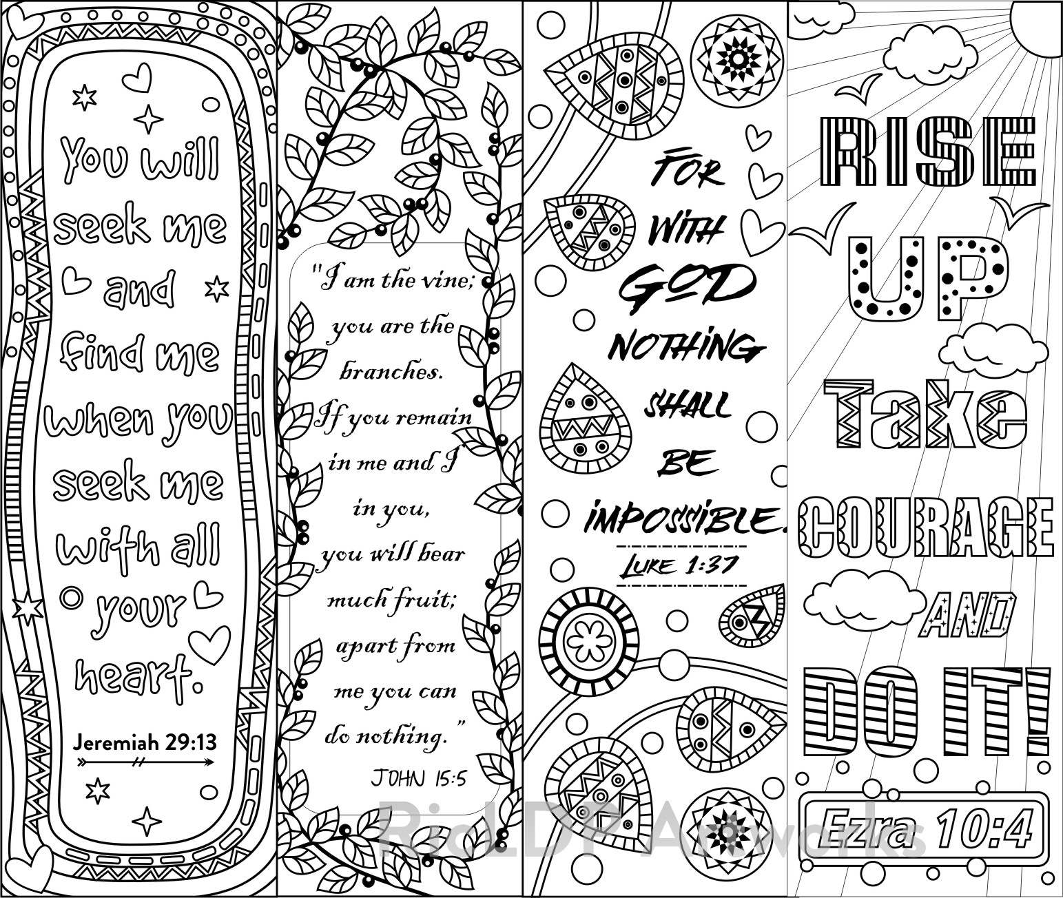 RicLDP Artworks Eight Bible Verse Coloring Bookmarks