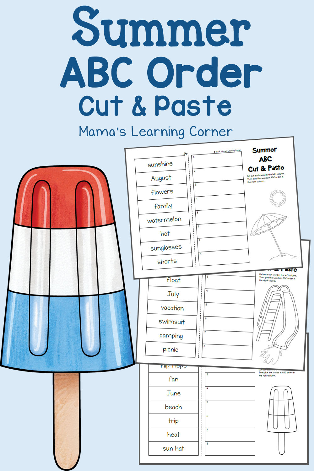 Summer Cut And Paste ABC Order Worksheets Mamas Learning Corner