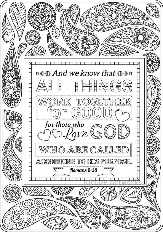 Two Bible Coloring Pages Romans 8 28 And Romans 2 12 Scripture 