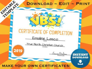 VBS Certificate Of Completion Editable Template School Certificates