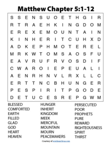 Word Search Puzzle Matthew 5 1 12 Large Print Word Search R US