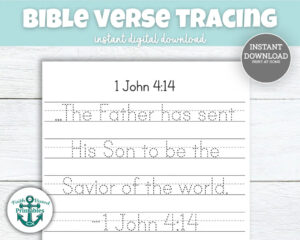 1 John 4 14 Scripture Tracing Sheet Bible Memory Verse Memorization Christian Homeschool Handwriting Practice Trace Worksheet Printable 4 14 Etsy