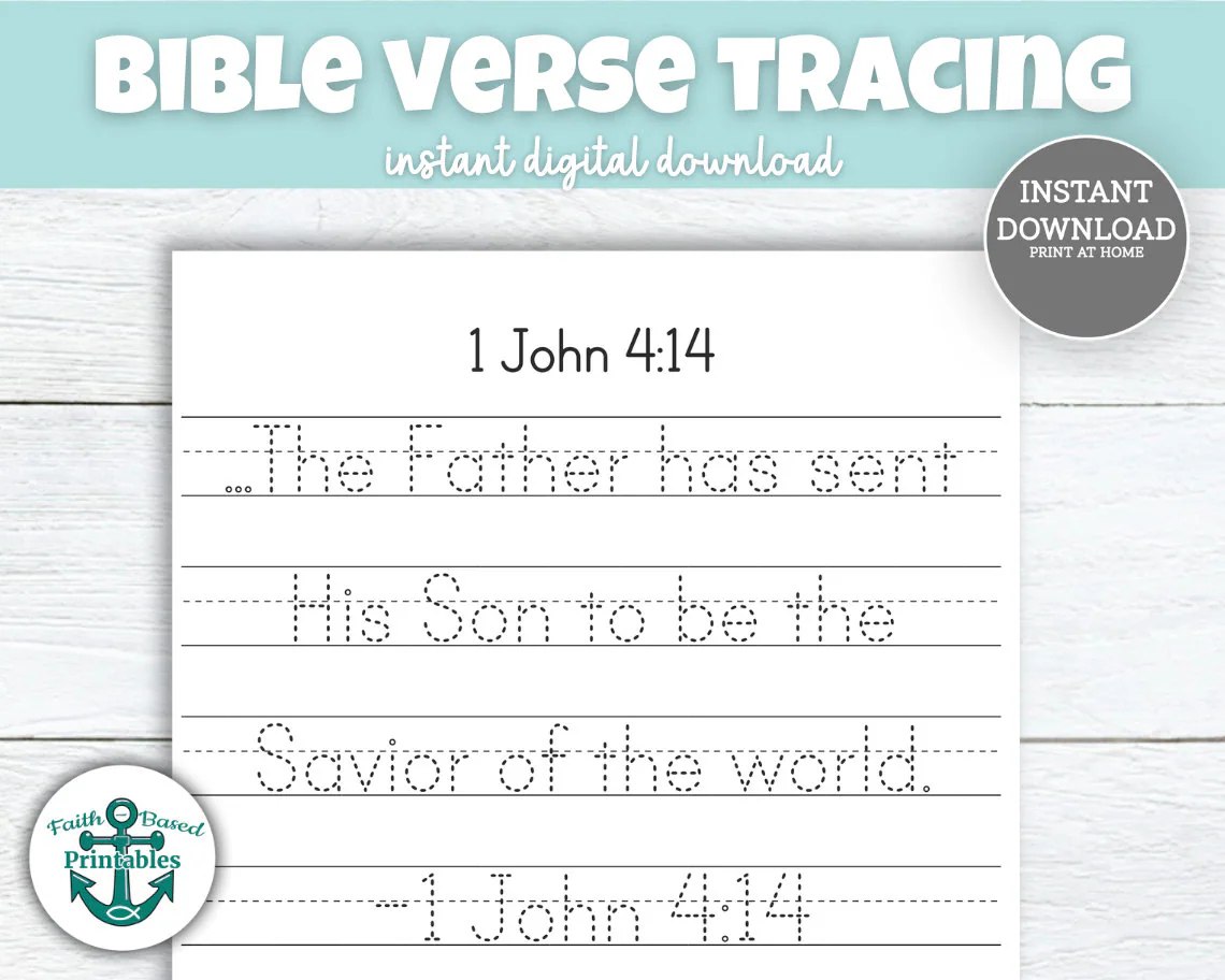 1 John 4 14 Scripture Tracing Sheet Bible Memory Verse Memorization Christian Homeschool Handwriting Practice Trace Worksheet Printable 4 14 Etsy