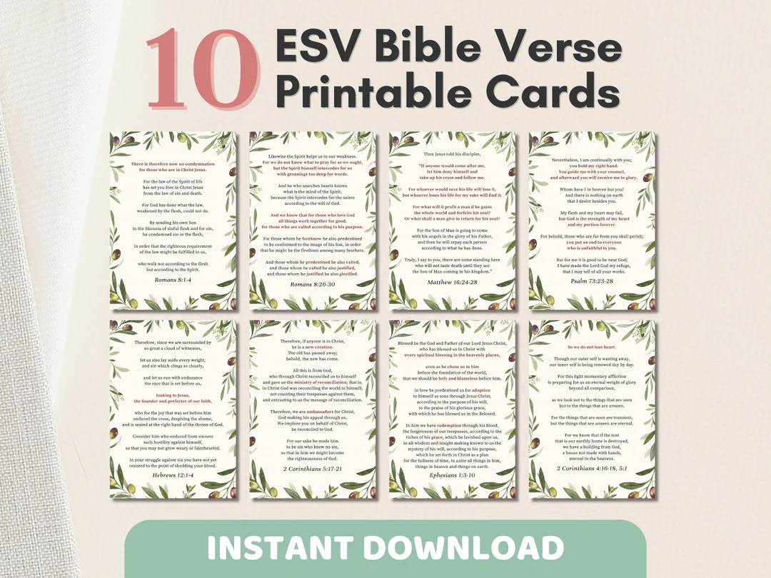 10 ESV Bible Verse Cards Printable Olive Watercolor Scripture Memory Cards Christian Greeting Card Encouraging Verse Scripture Wall Art Etsy