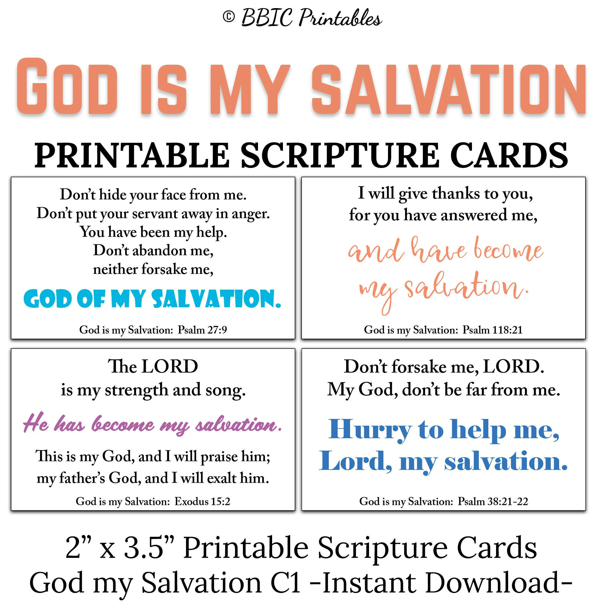 10 God Is My Salvation Printable Scripture Cards C1 INSTANT DOWNLOAD God Saves Me Salvation In Christ Bible Verses Who God Is To Me JPG Etsy
