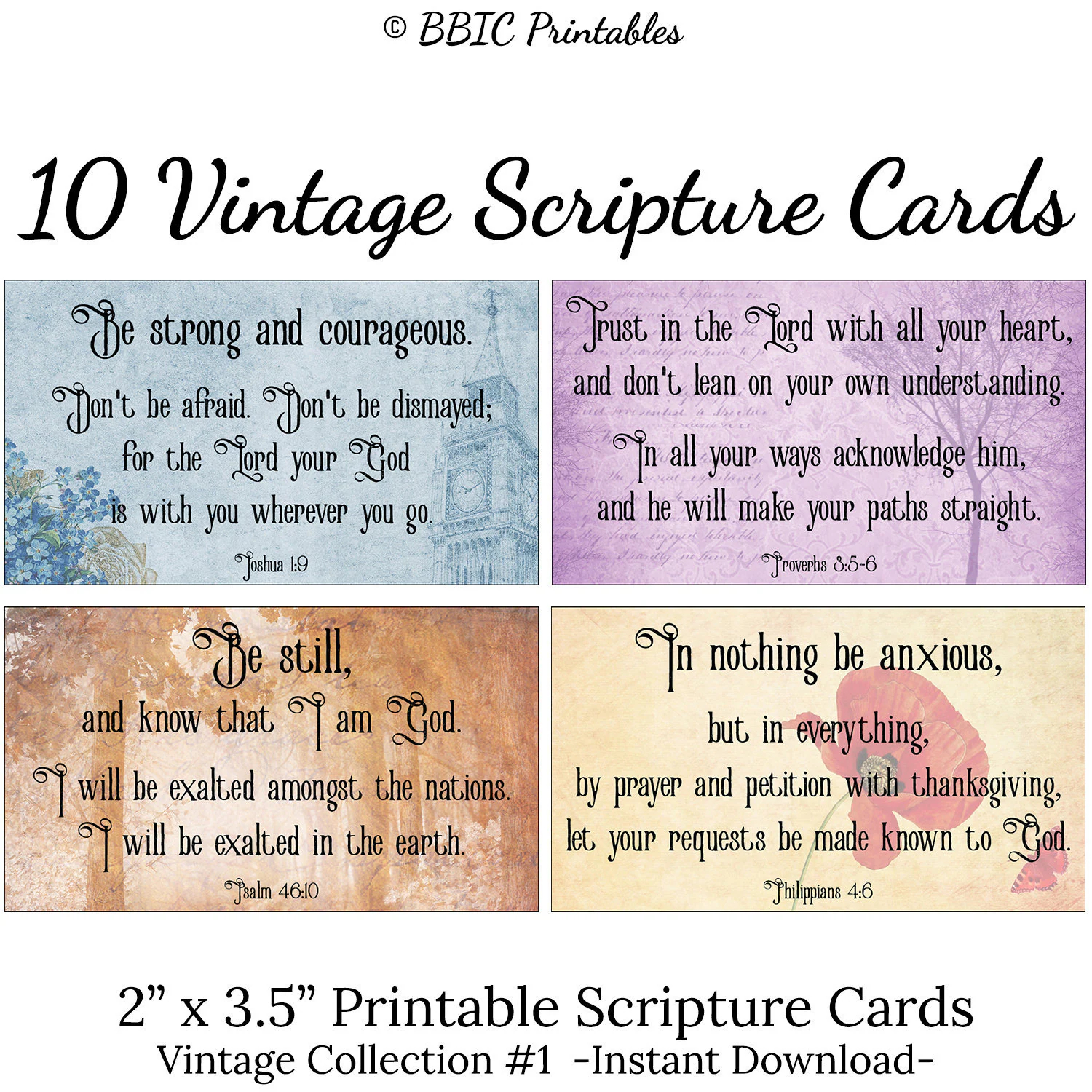 10 Vintage Printable Scripture Cards collection 1 INSTANT DOWNLOAD Popular Well Known Vintage Bible Verse Card Printable Mini Art Etsy