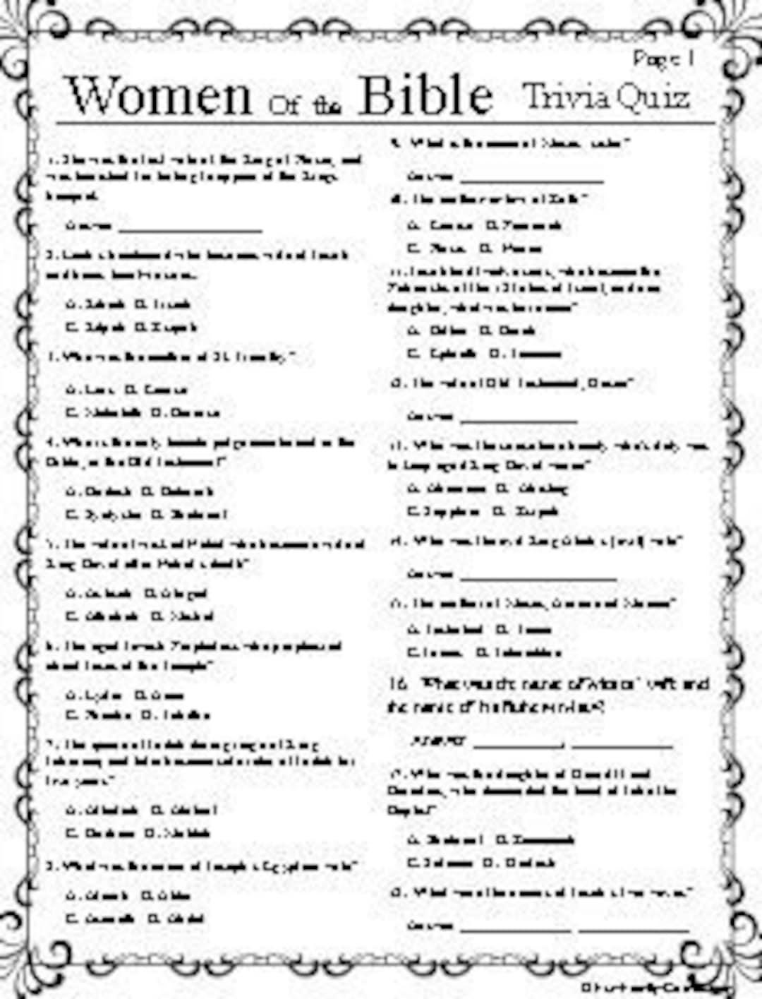 Printable Bible Trivia with Answer Key