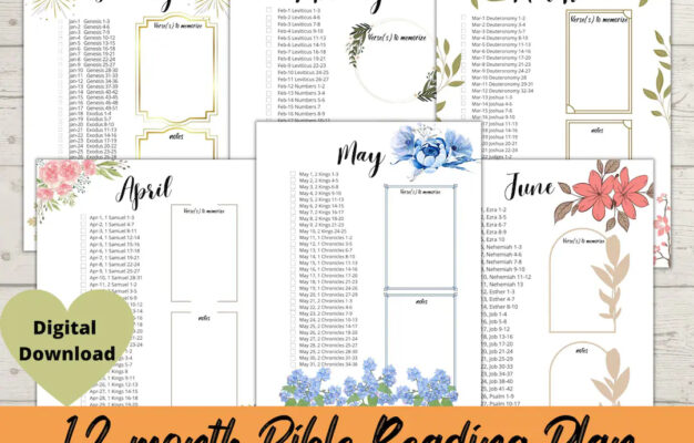 12 Month Bible Reading Plan Chronological Bible Reading Plan Printable Bible In One Year One Year Bible Reading Plan Printable Download Etsy