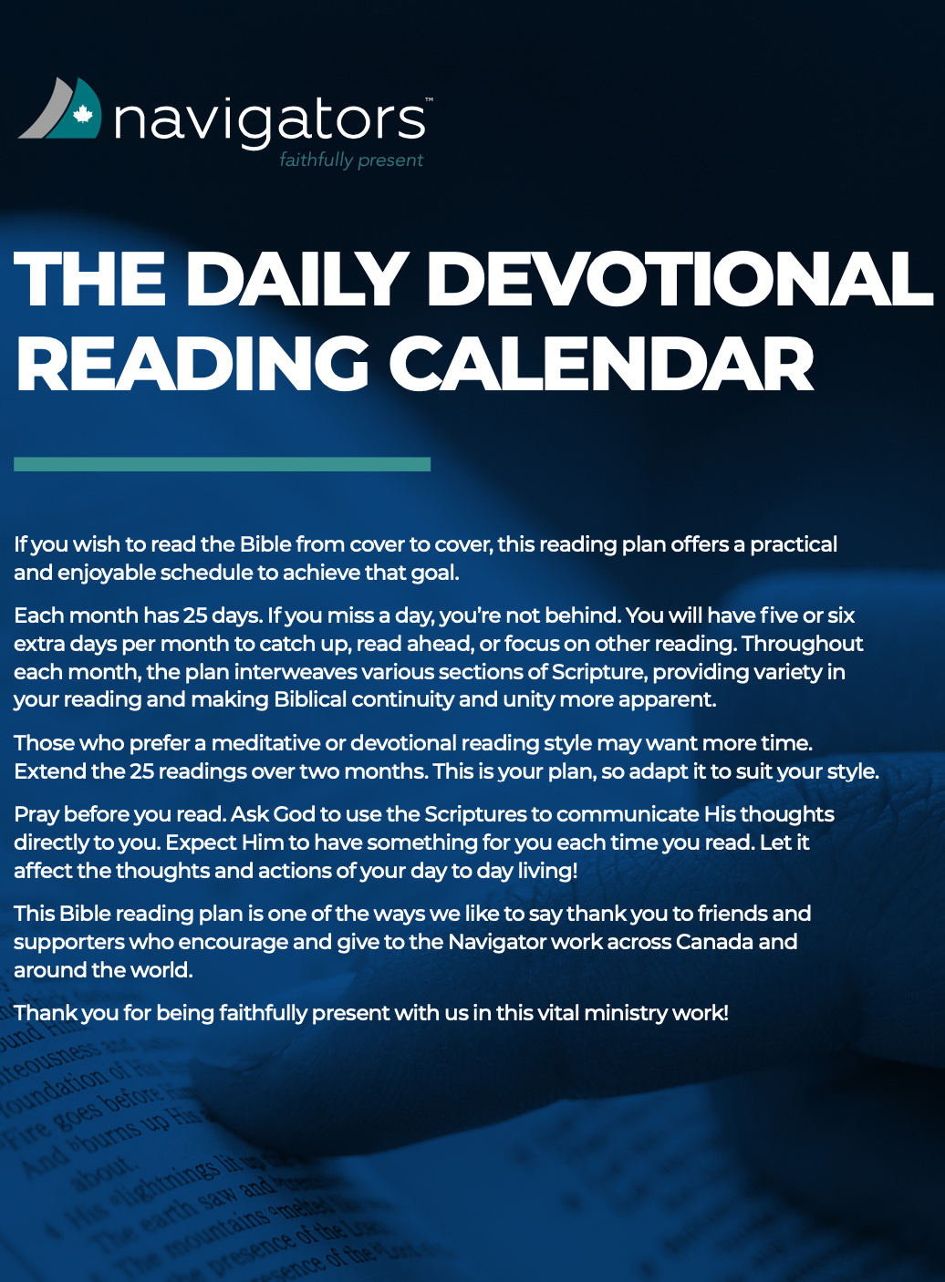 12 MONTH BIBLE READING PLAN Navigators Of Canada