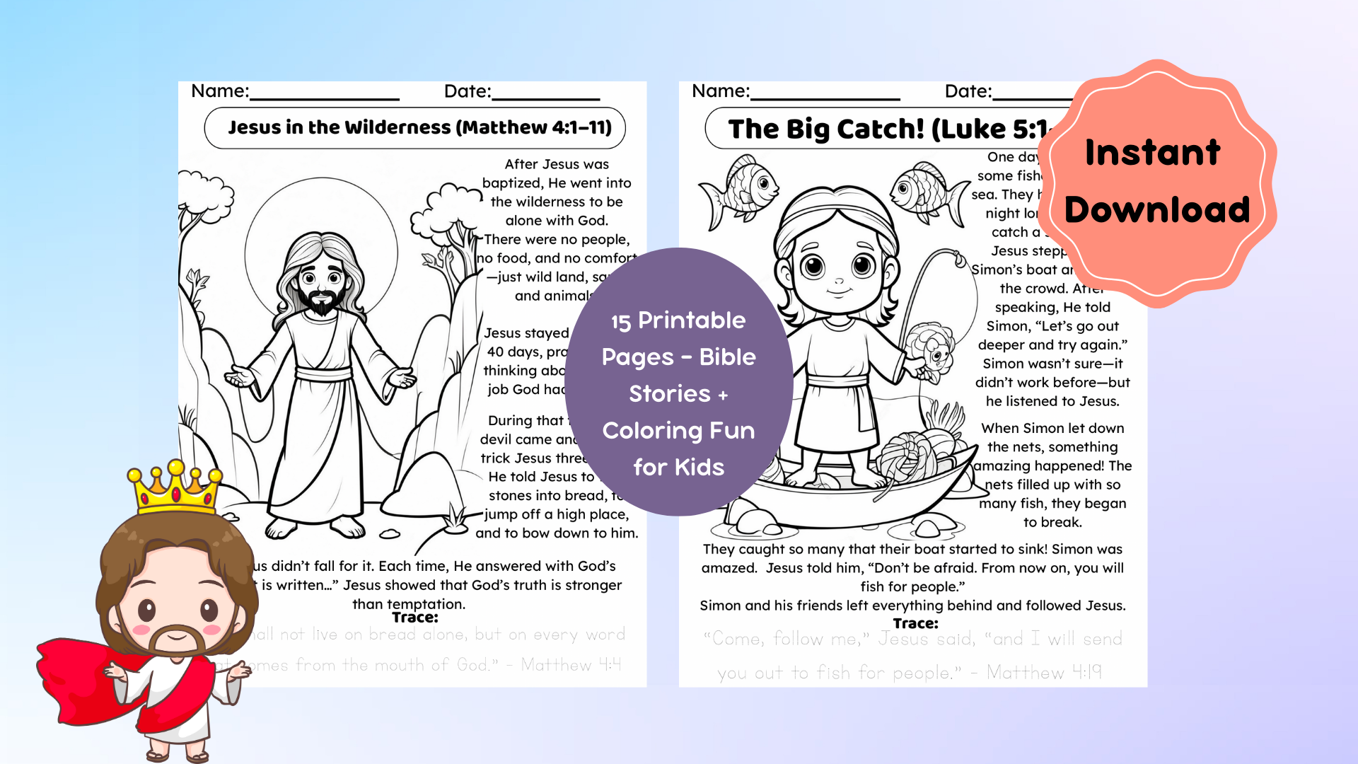 15 bible stories about jesus for kids printable coloring pages verse tracing classful