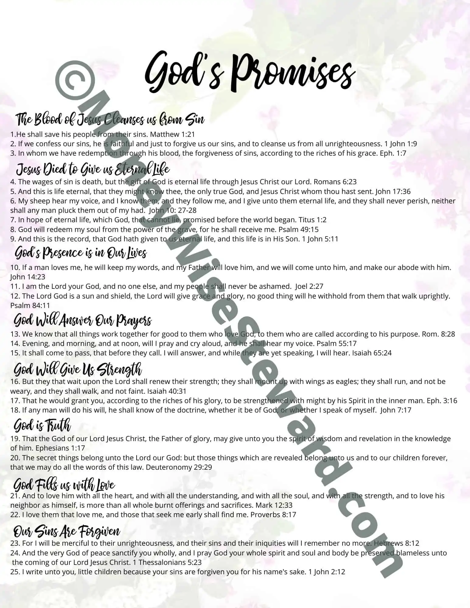 Free Printable Bible Verse List