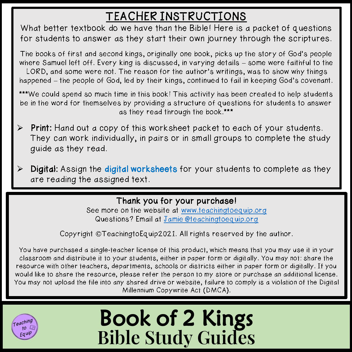 2 Kings Bible Study Questions Worksheet Packet Classful