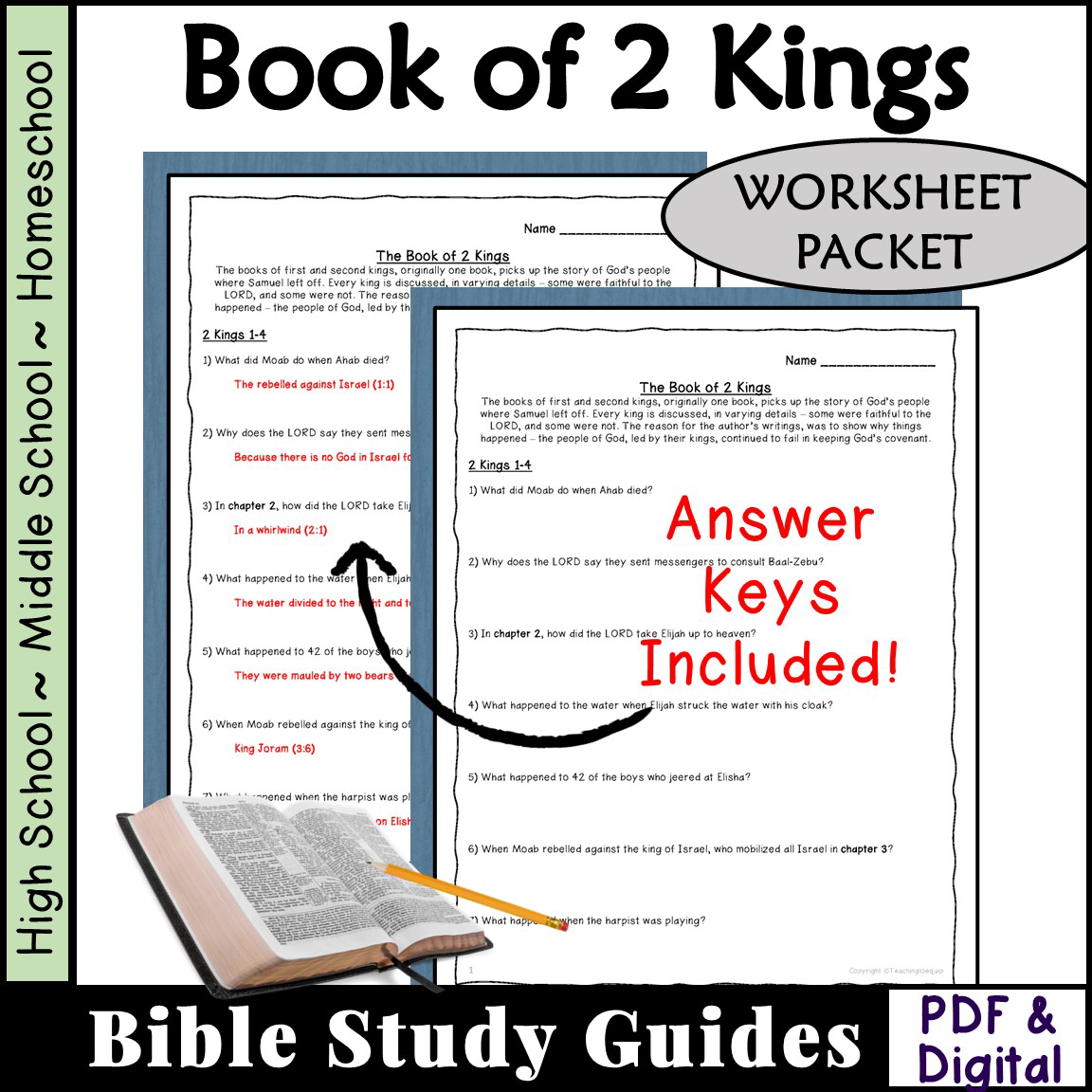 2 Kings Bible Study Questions Worksheet Packet Made By Teachers