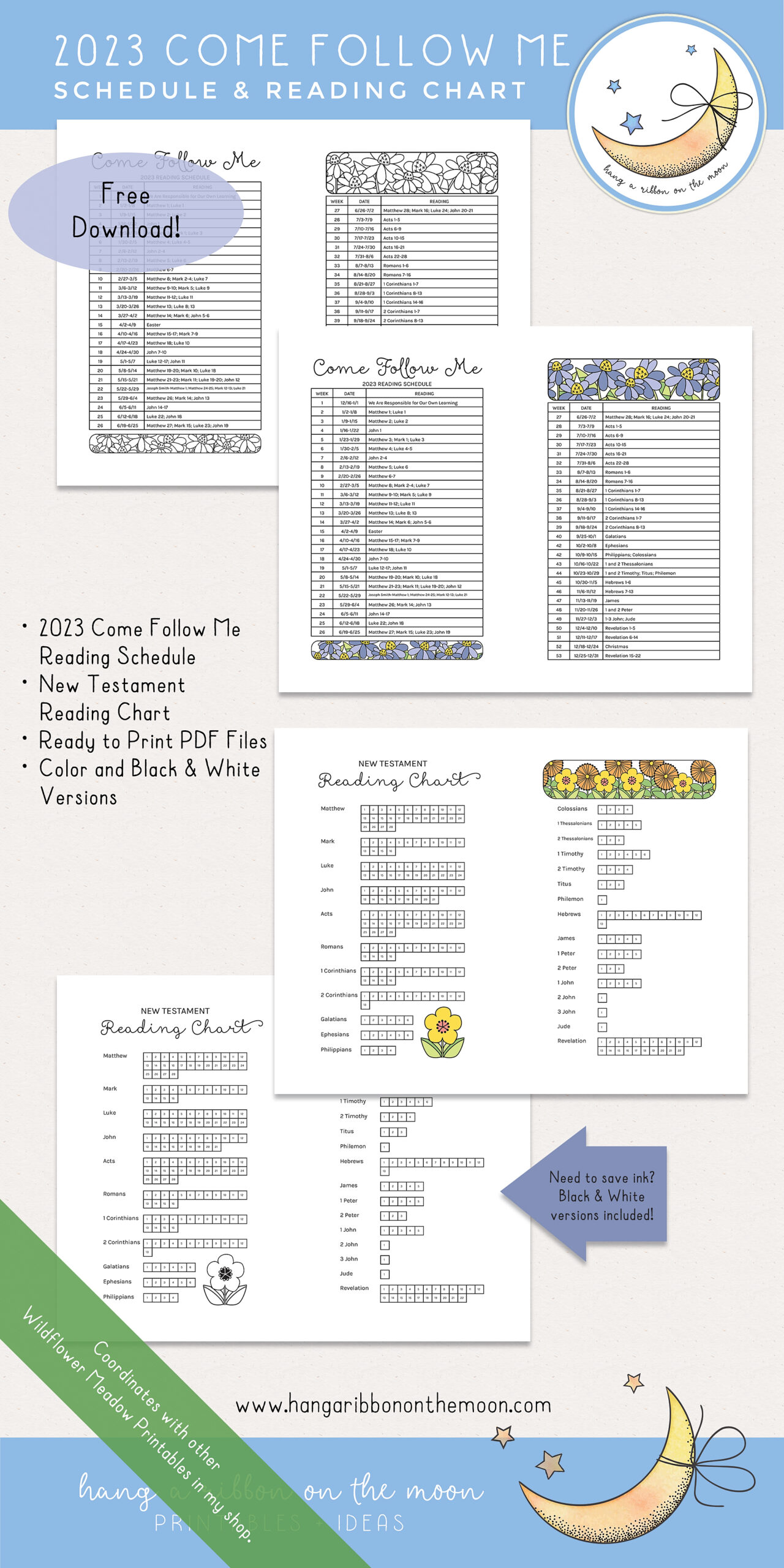 2023 Come Follow Me Schedule New Testament Reading Chart Free Download Hang A Ribbon On The Moon