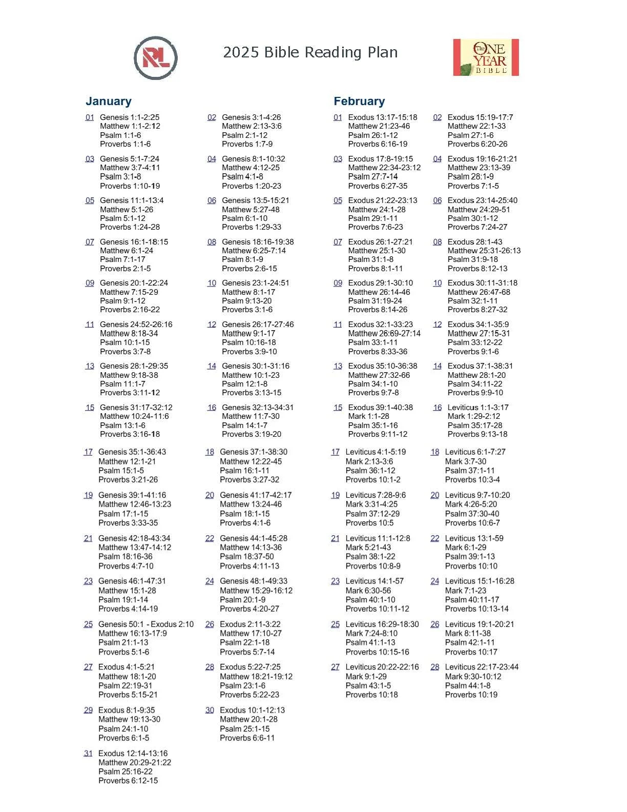 2025 Bible Reading Plan Red Lane Baptist Church