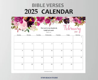 2025 Calendar PRINTABLE Psalms Bible Verse Floral Monthly Planner Christian Wall Desk Calendar Sunday Start Letter A4 Sizes Goodnotes Etsy