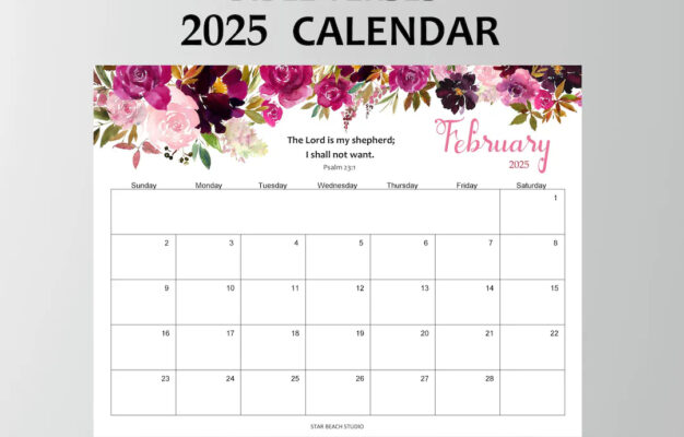2025 Calendar PRINTABLE Psalms Bible Verse Floral Monthly Planner Christian Wall Desk Calendar Sunday Start Letter A4 Sizes Goodnotes Etsy