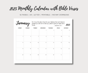 2025 Monthly Calendar With Bible Verses Printable Simple Landscape By Addyabbya Raket PH