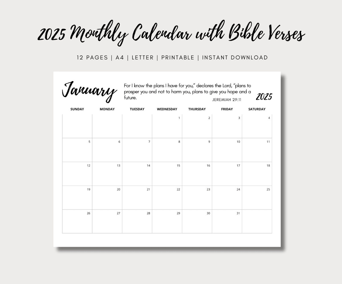 2025 Monthly Calendar With Bible Verses Printable Simple Landscape By Addyabbya Raket PH