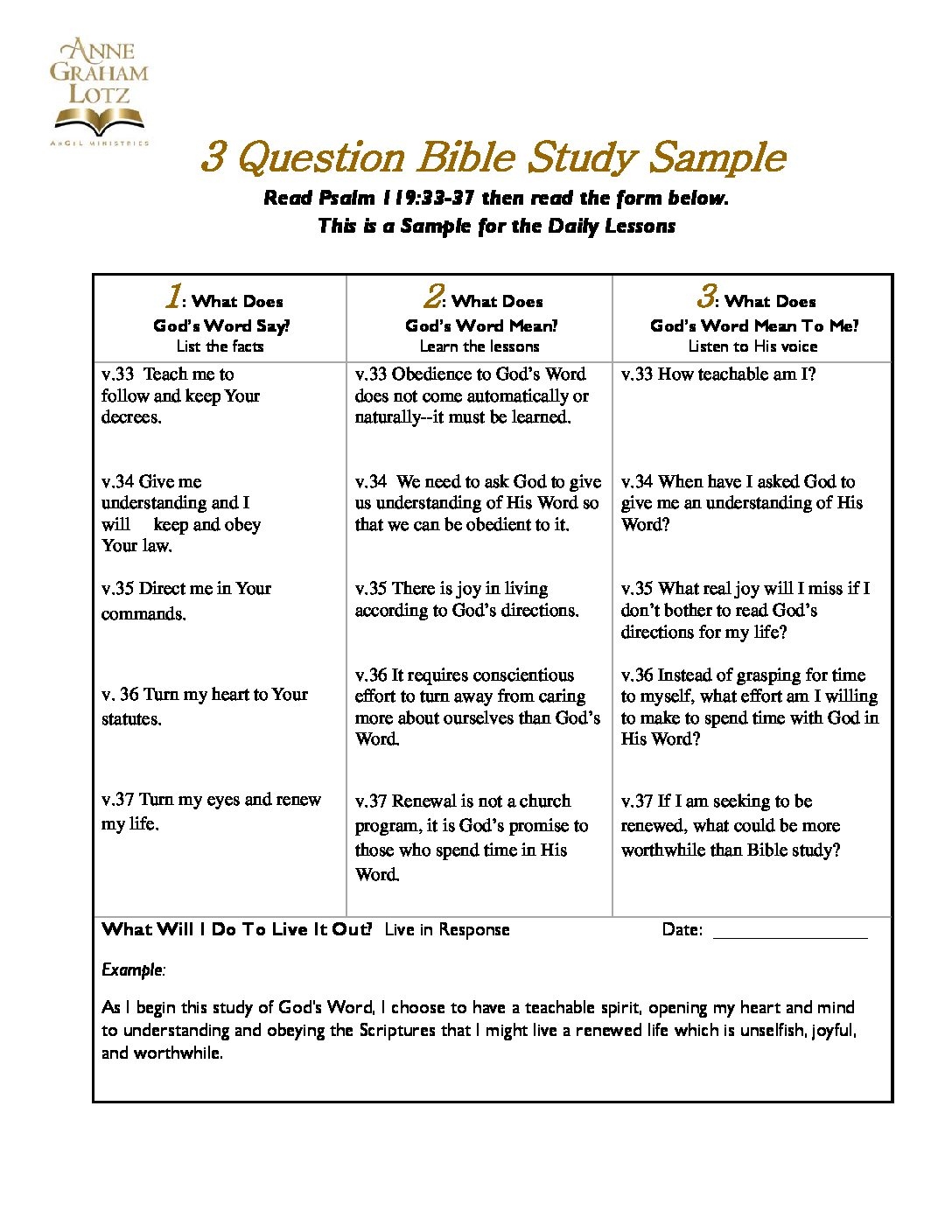 3 Question Bible Study Worksheet Sample Anne Graham Lotz Angel Ministries