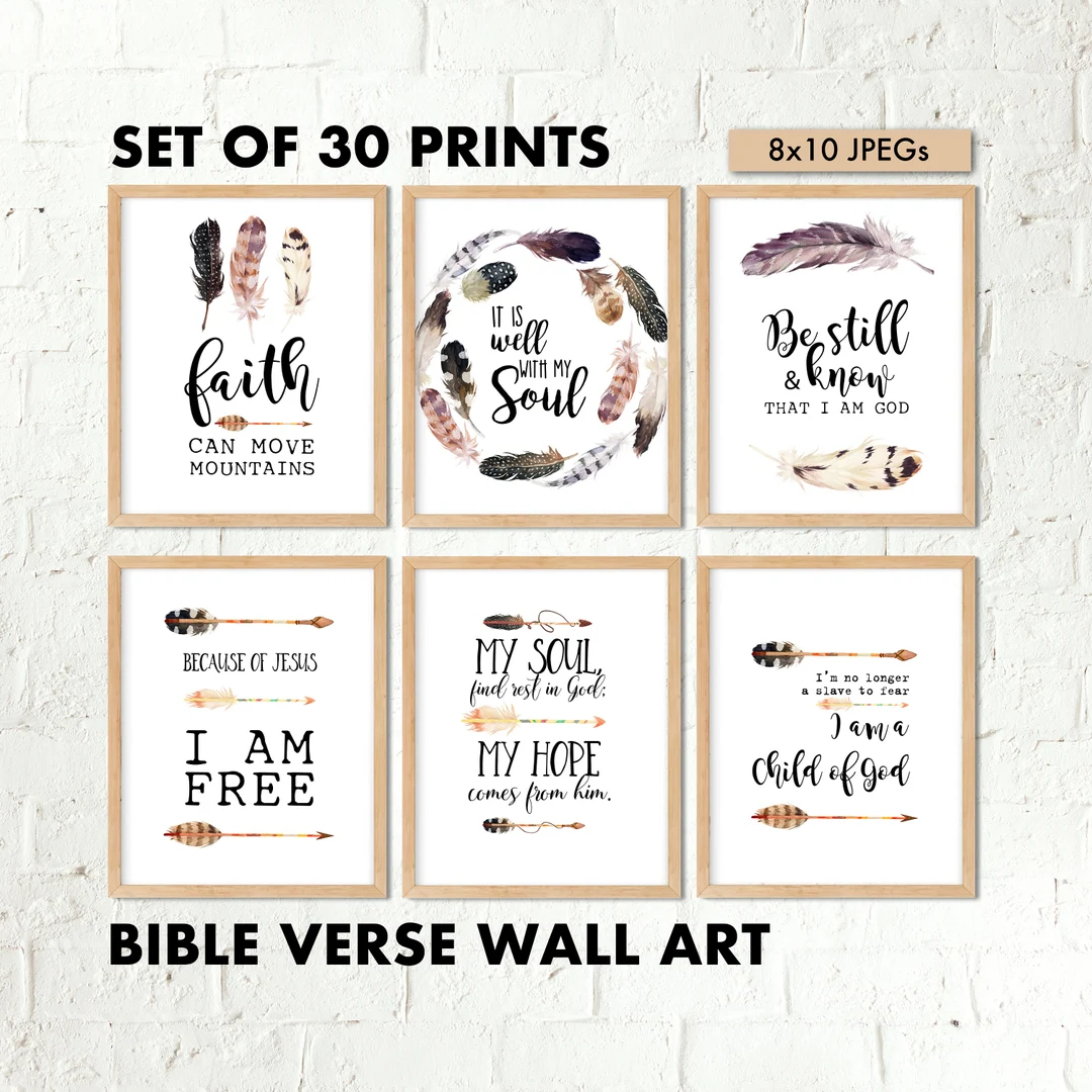 30 Bible Verse Prints Printable Wall Art Scripture Set Bible Verse Poster Set Christian Prints Set 8x10 Digital Posters Christian Art Etsy