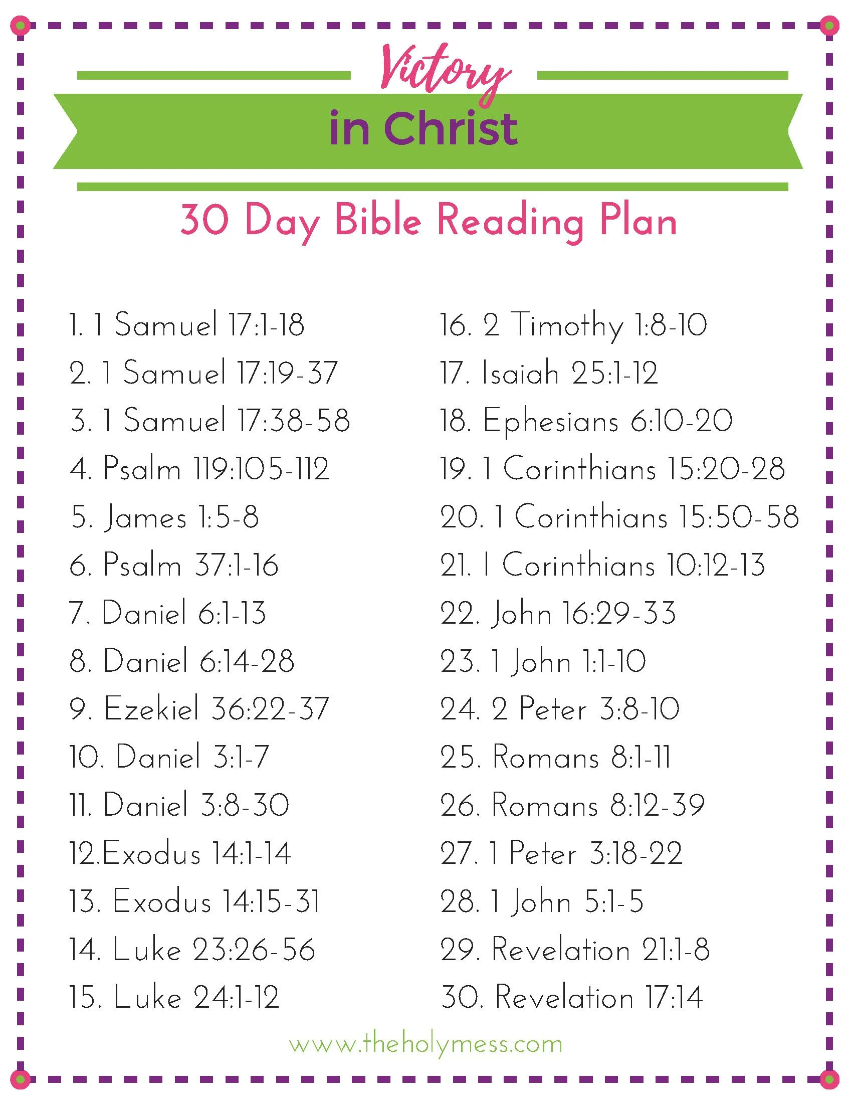 30 Day Victory In Christ Bible Reading Plan The Holy Mess
