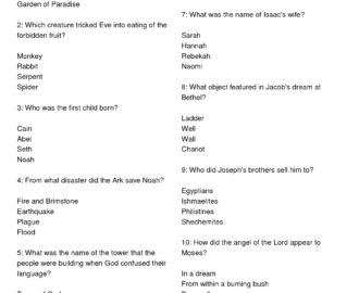 301 Bible Trivia Questions Answers free Download Sunday Worksheets Library