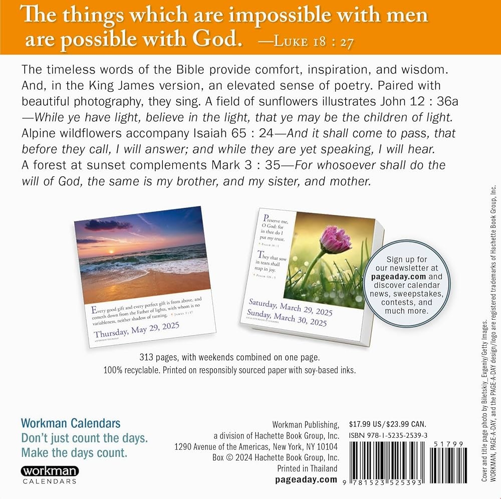365 Bible Verses A Year Page A Day Calendar 2025 Timeless Words From The Bible To Guide Comfort And Inspire Workman Calendars 9781523525393 Amazon Books