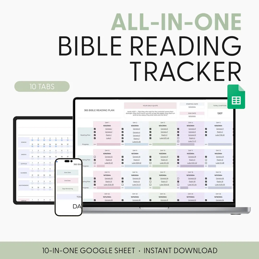 365 Day Bible Reading Plan Bible Study Checklist Bible In A Year Bible In One Year 52 Week Bible Reading Tracker Google Sheets Template Etsy